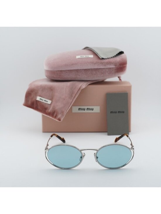 Miu Miu MU52YS 1BC20R Sunglasses Silver Oval Frame, Blue Lenses main image 8